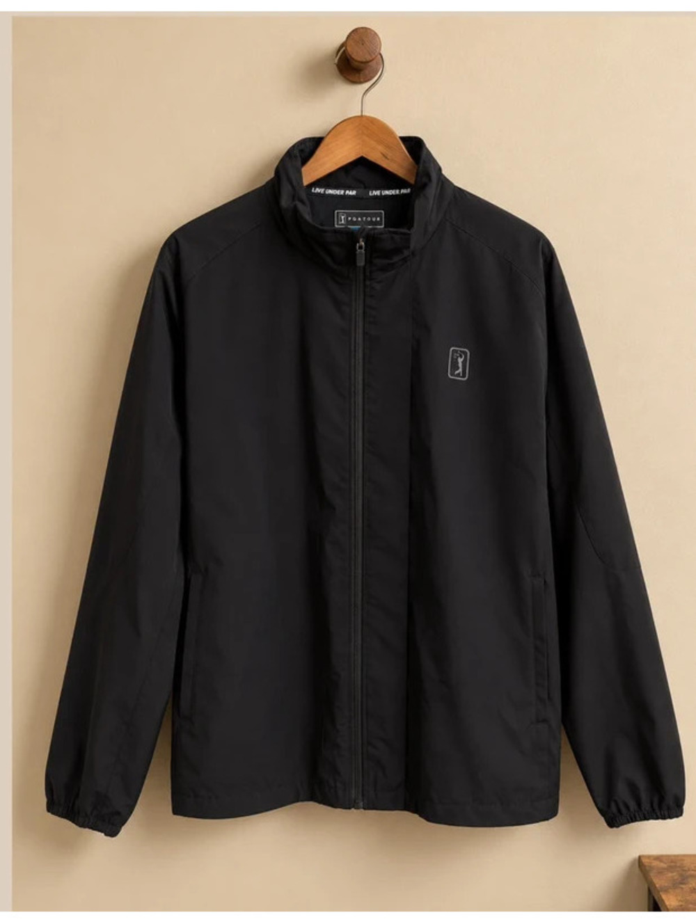 PGA Tour Men’s Black Full Zip Golf Windbreaker Jacket – Large
